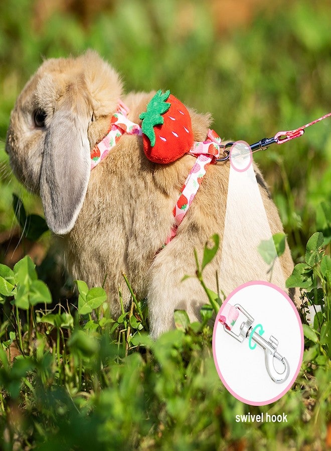 ORZECHKO Rabbit Harness and Leash - Adjustable Bunny Harness Escape Proof for Walking Running Hiking Camping Outdoor - Pink Strawberry Pattern Cute Small Animal Harness Leash Set - Image 4